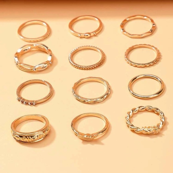 *3/$20* 12 Piece Gold Rhinestone Ring Set - Picture 5 of 9
